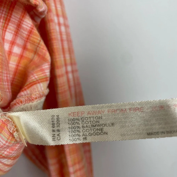 Intimately Free People Orange Pink Plaid Button Down Collared Long Sleeve Blouse - Picture 6 of 8